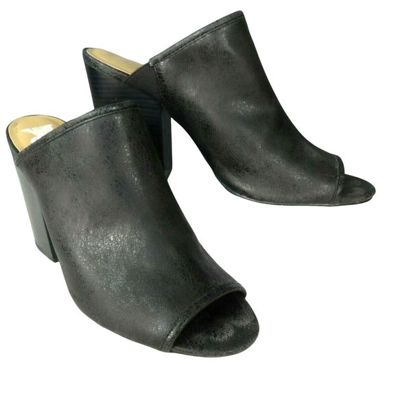 Wet Seal INDYANA Slide on Mule Heels Size 9 Black Open Toe Vegan Leather - Picture 2 of 12